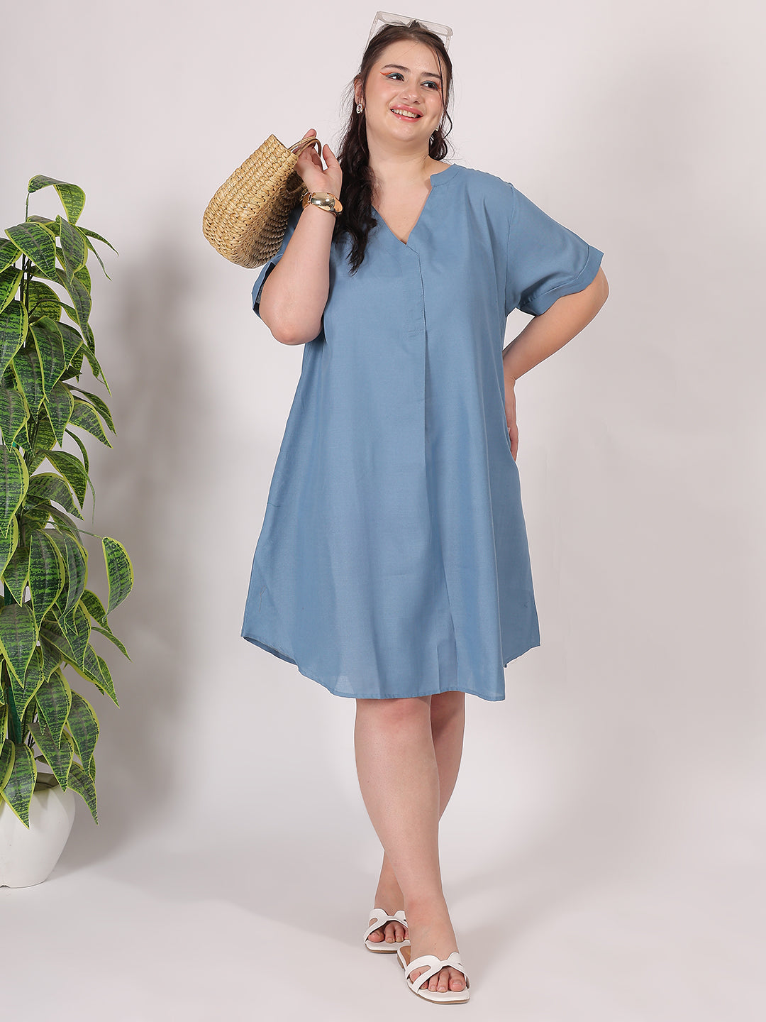 Grey A-Line Cotton Dress