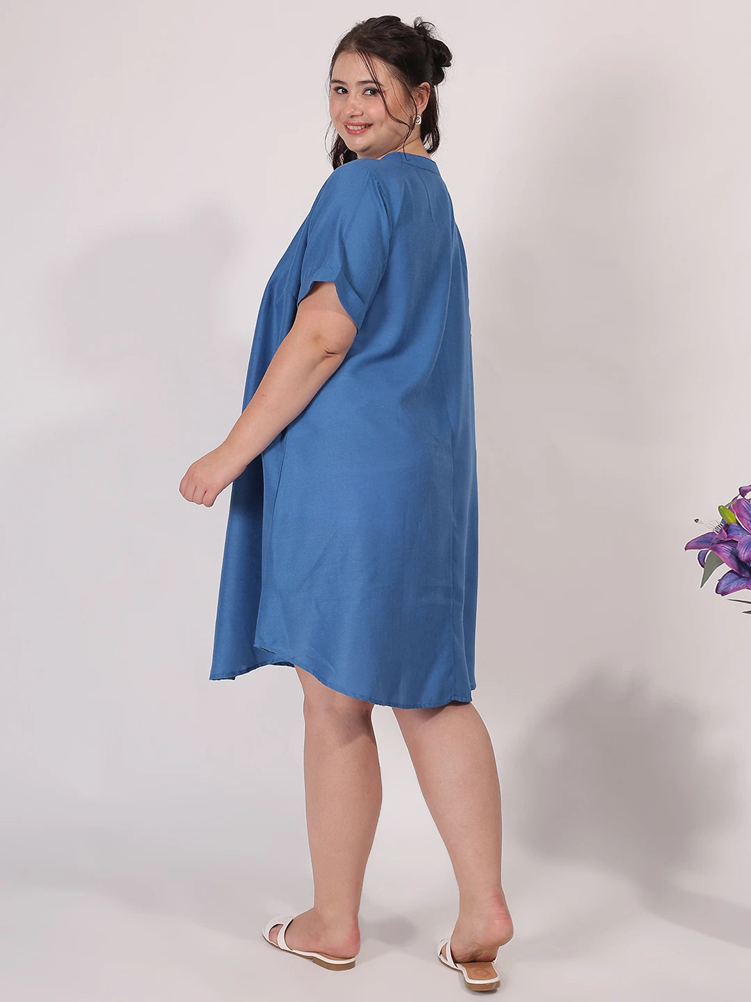Blue Line Clothes Blue A-Line Cotton Dress