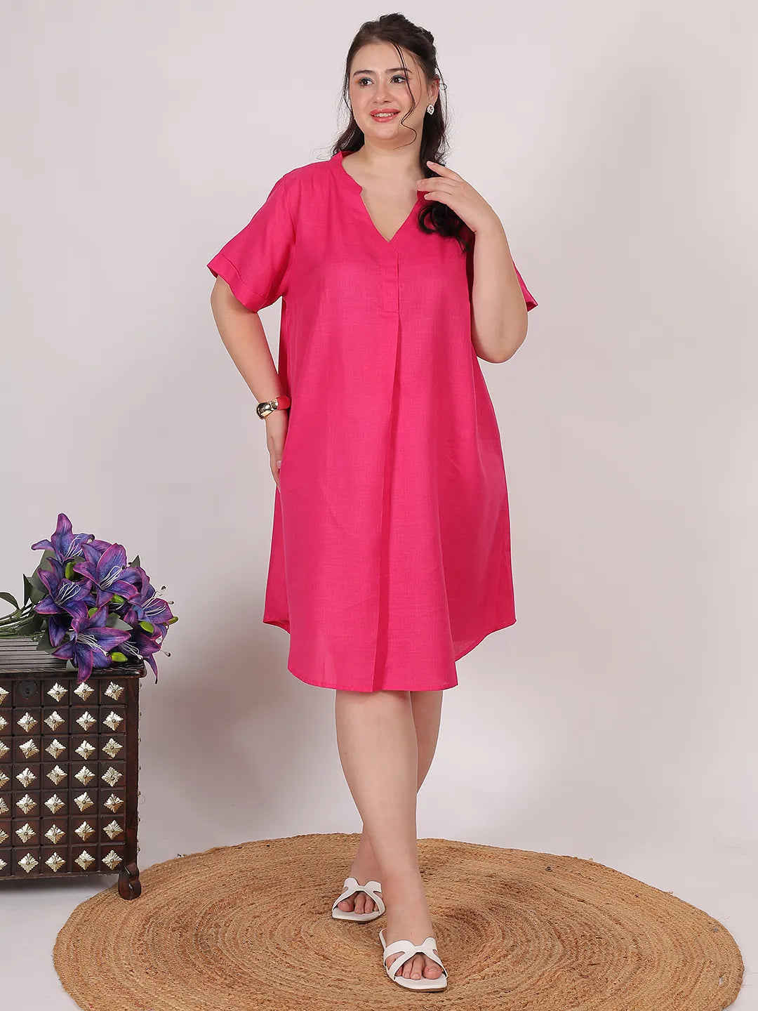 Magenta A-Line Cotton Dress