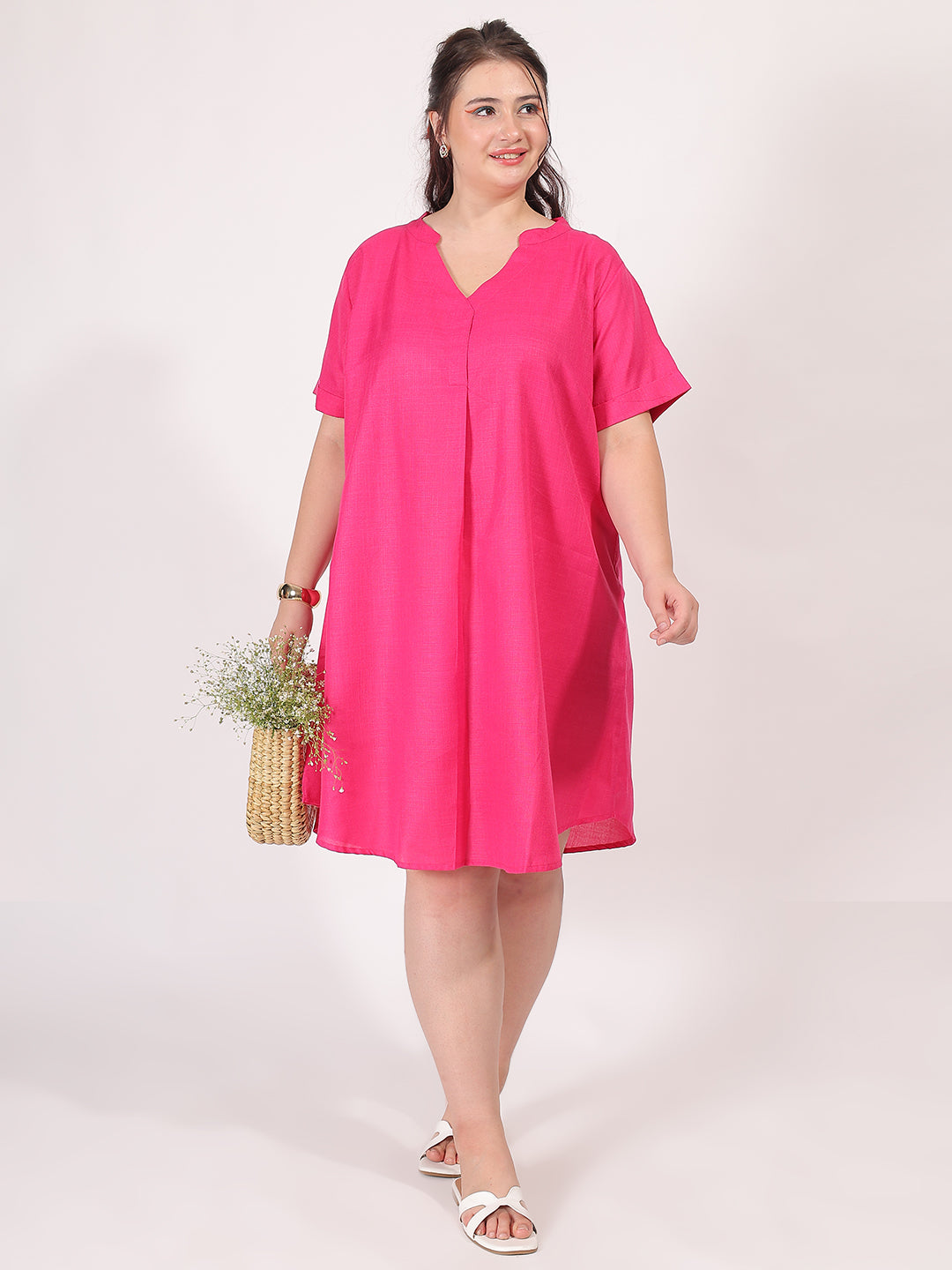 Magenta A-Line Cotton Dress