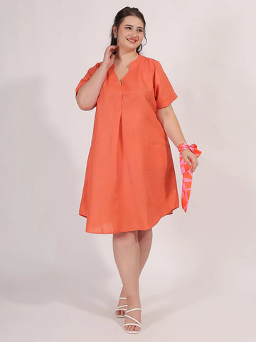 Orange A-Line Cotton Dress