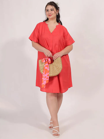 Fusia Pink A-Line Cotton Dress