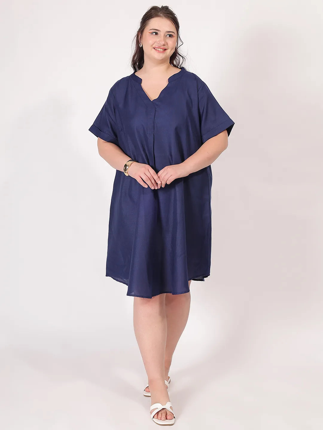 Navy A-Line Cotton Dress