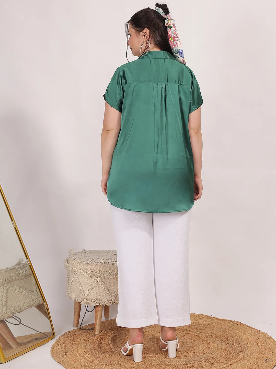 Green Regular Satin Shirt