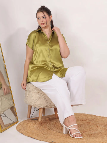 Olive Regular Satin Shirt