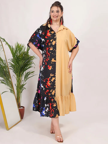 Contrast printed dress with ruffle hem