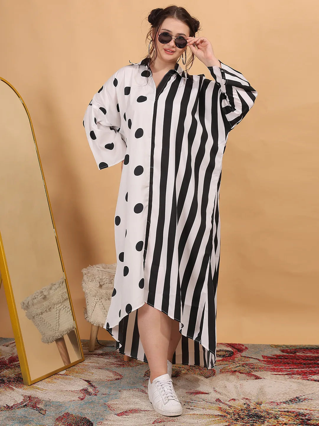 Black Polka & Stripe Oversized Dress
