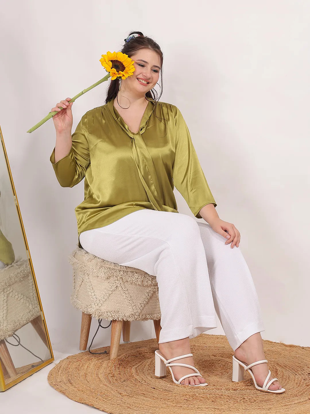 Olive Satin Tie Top