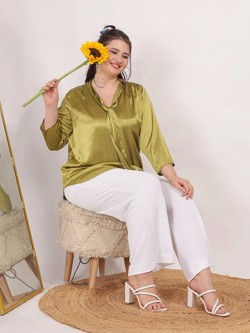 Olive Satin Tie Top