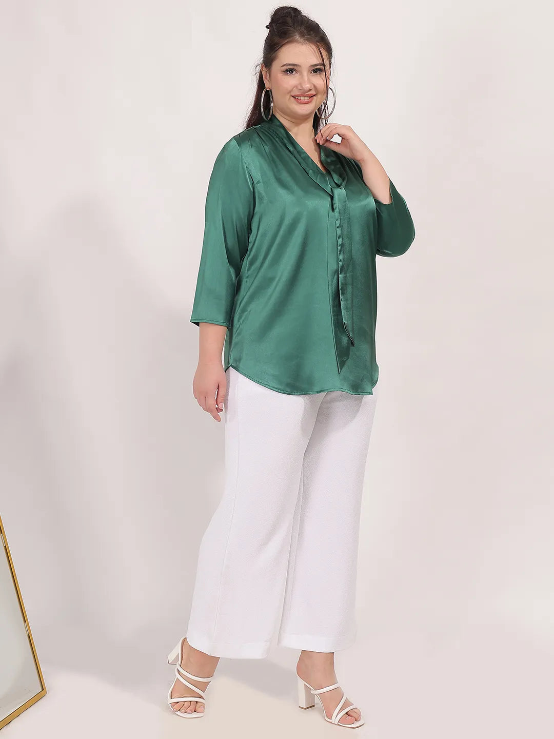 Green Satin Tie Top