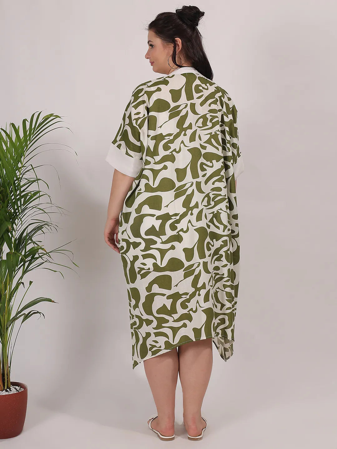 Olive abstract print rayon dress