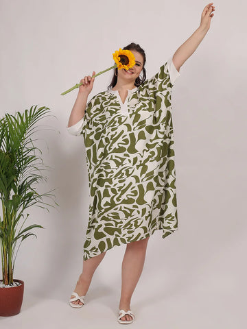Olive abstract print rayon dress