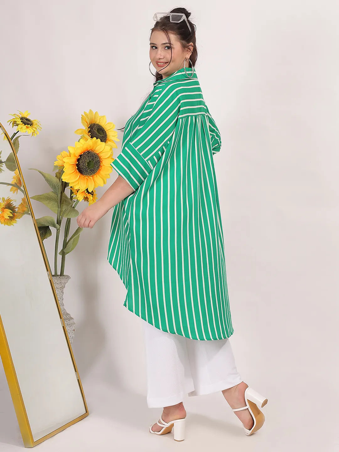 Green stripe oversized shirt