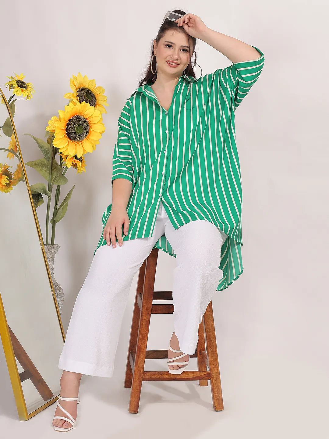 Green stripe oversized shirt