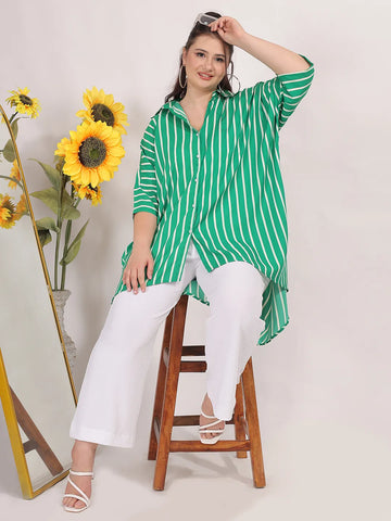 Green stripe oversized shirt