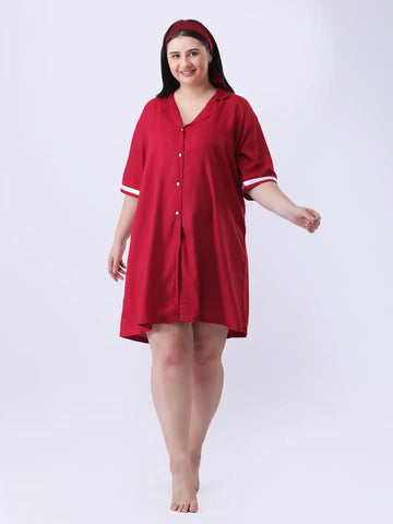 Maroon rayon shirt dress with ribbon detailing in sleeve
