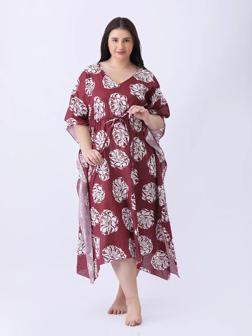 Cotton floral printed long kaftan