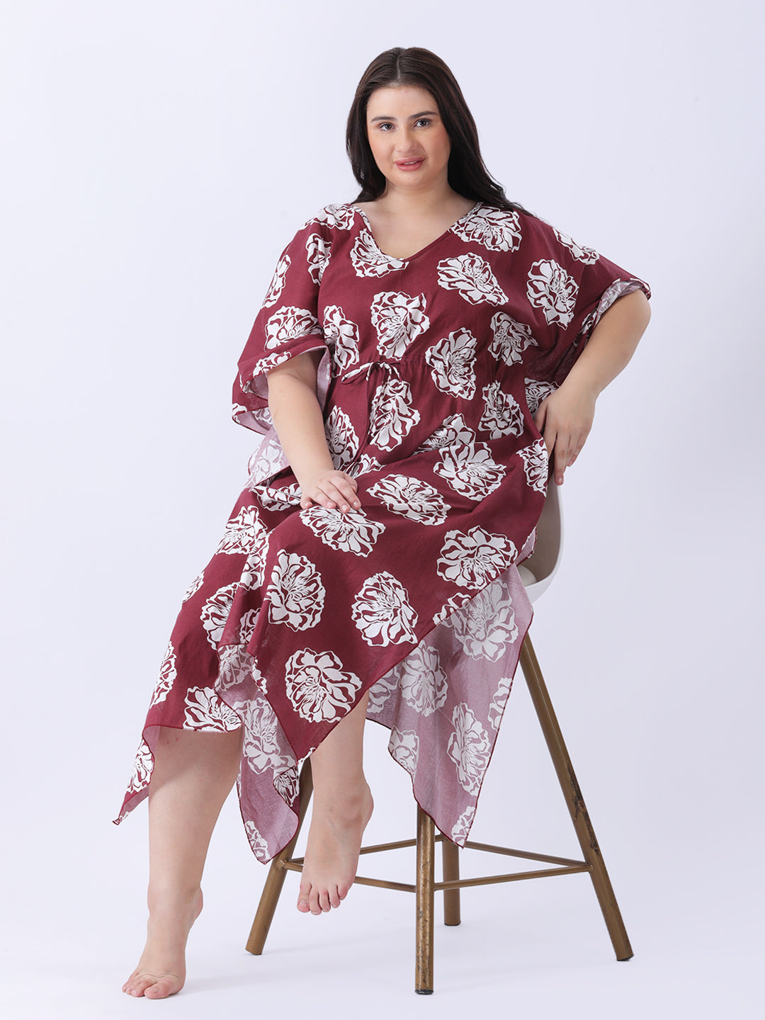 Cotton floral printed long kaftan