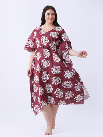 Cotton floral printed long kaftan