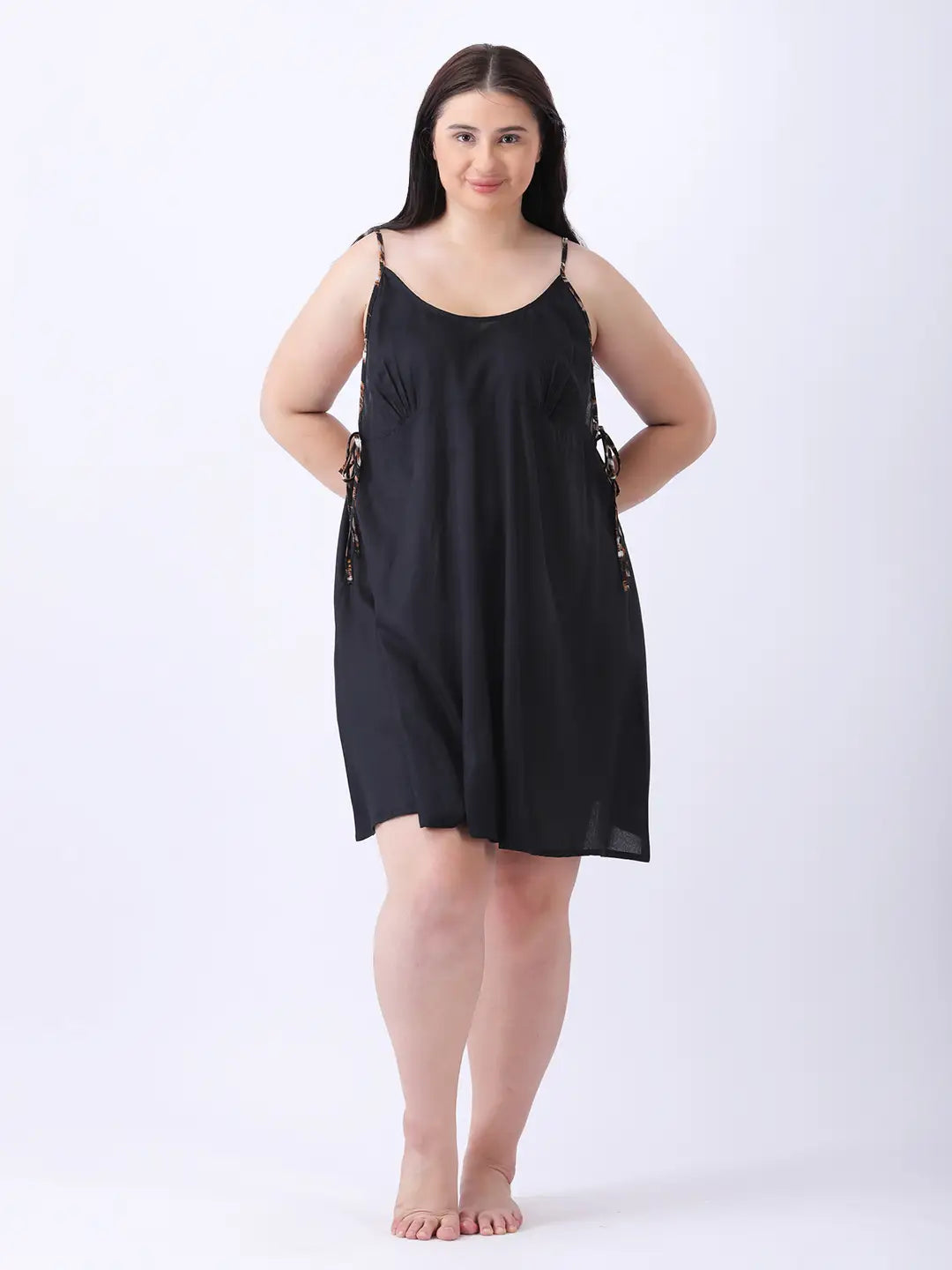 Solid rayon side-tie mini dress