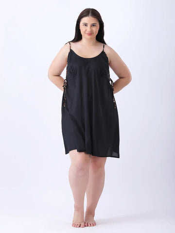 Solid rayon side-tie mini dress