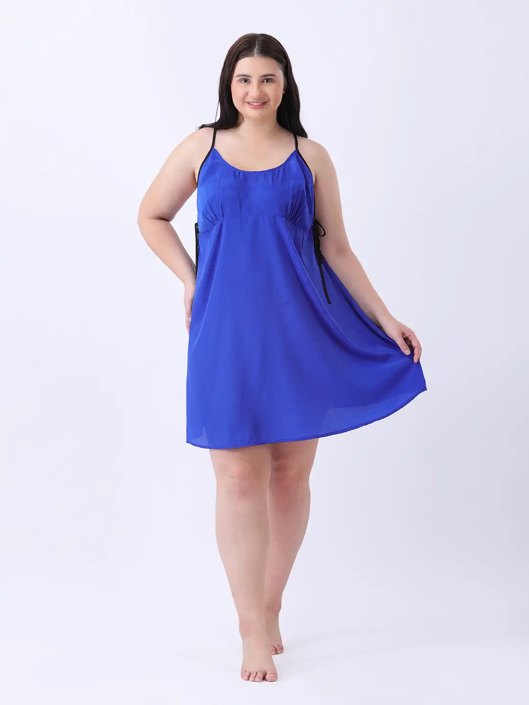 Royal blue side-tie mini dress