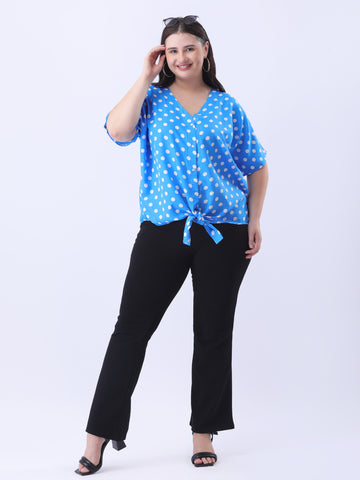 Blue polka front tie-up shirt