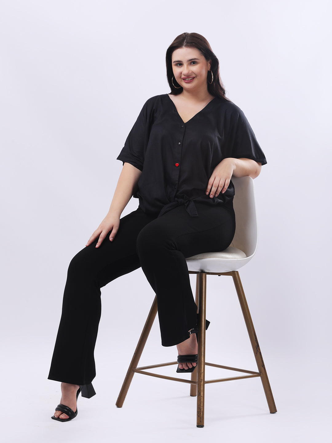 Black rayon front tie-up shirt