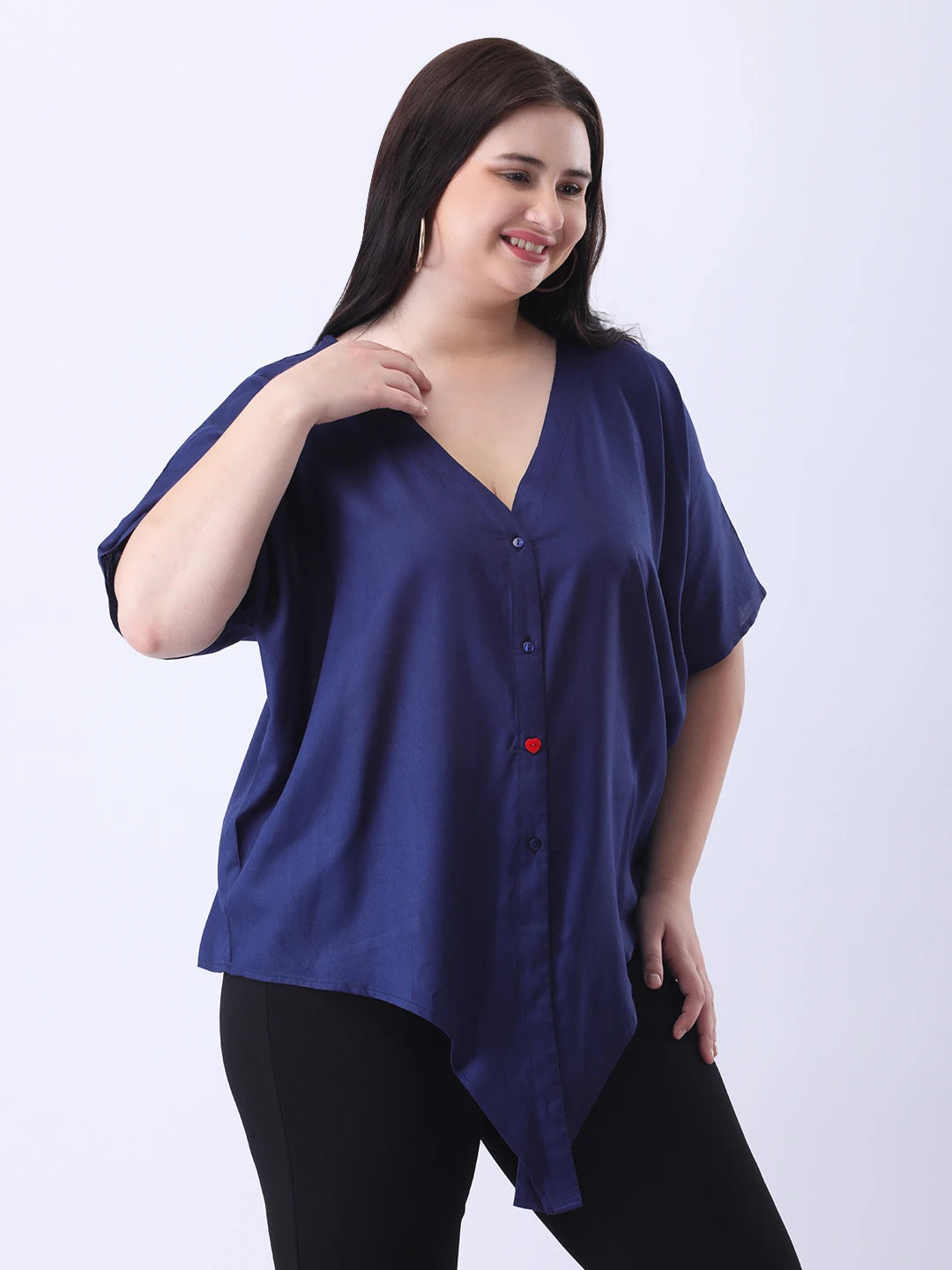 Navy rayon front tie-up shirt