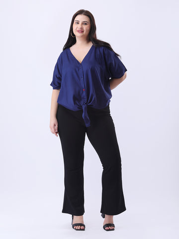 Navy rayon front tie-up shirt