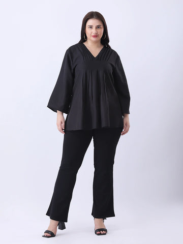 Black pleated tunic top
