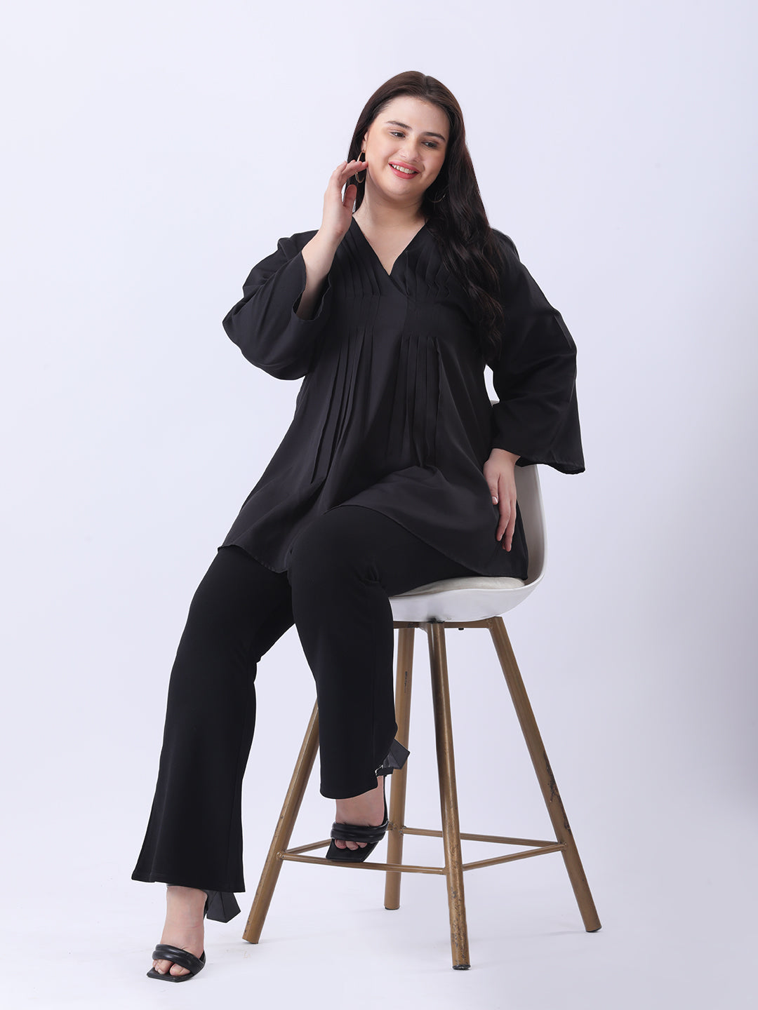 Black pleated tunic top