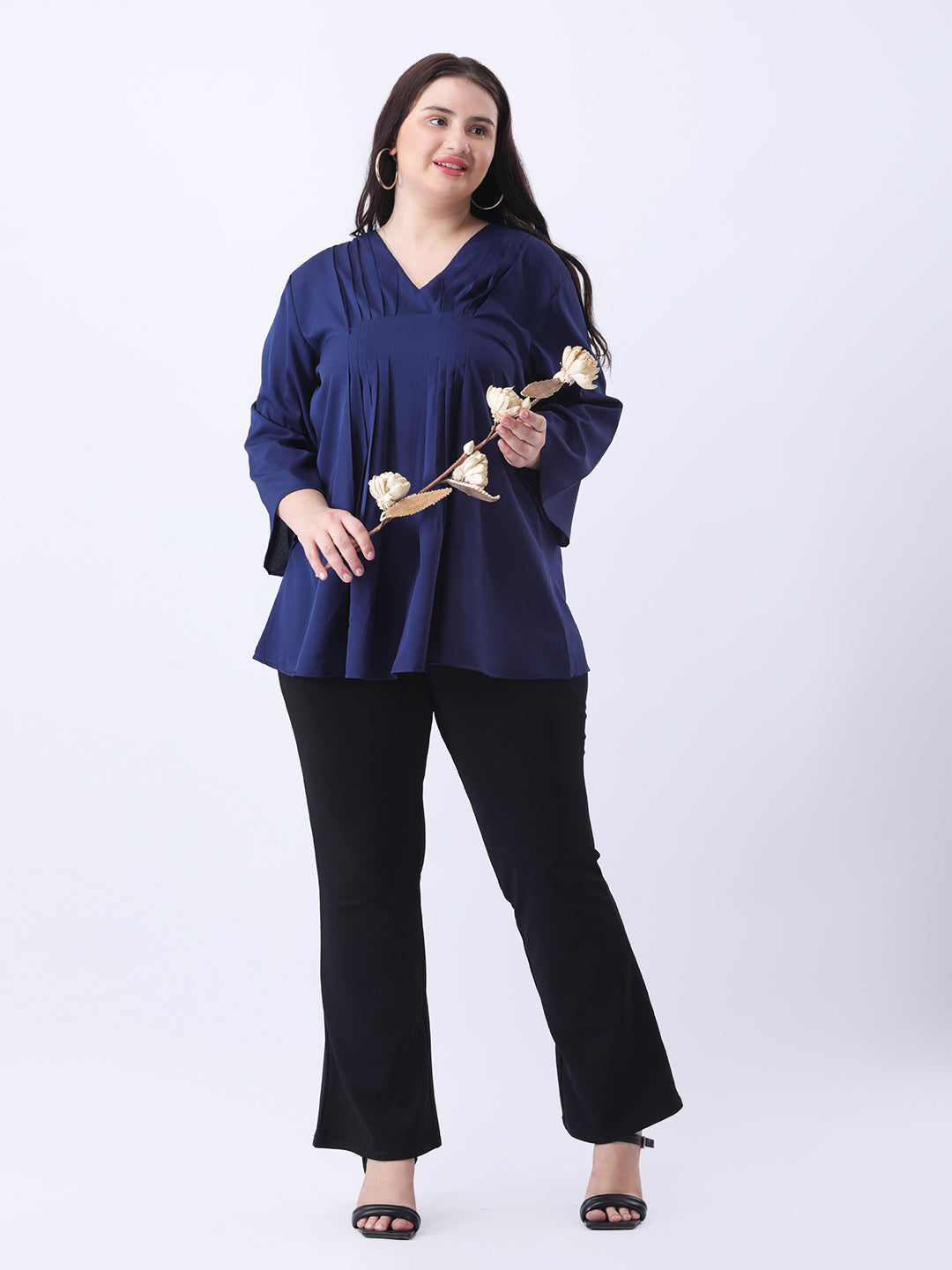 Navy pleated tunic top