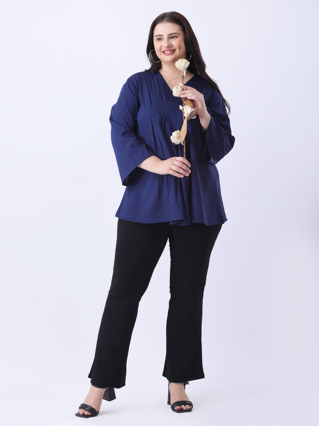 Navy pleated tunic top