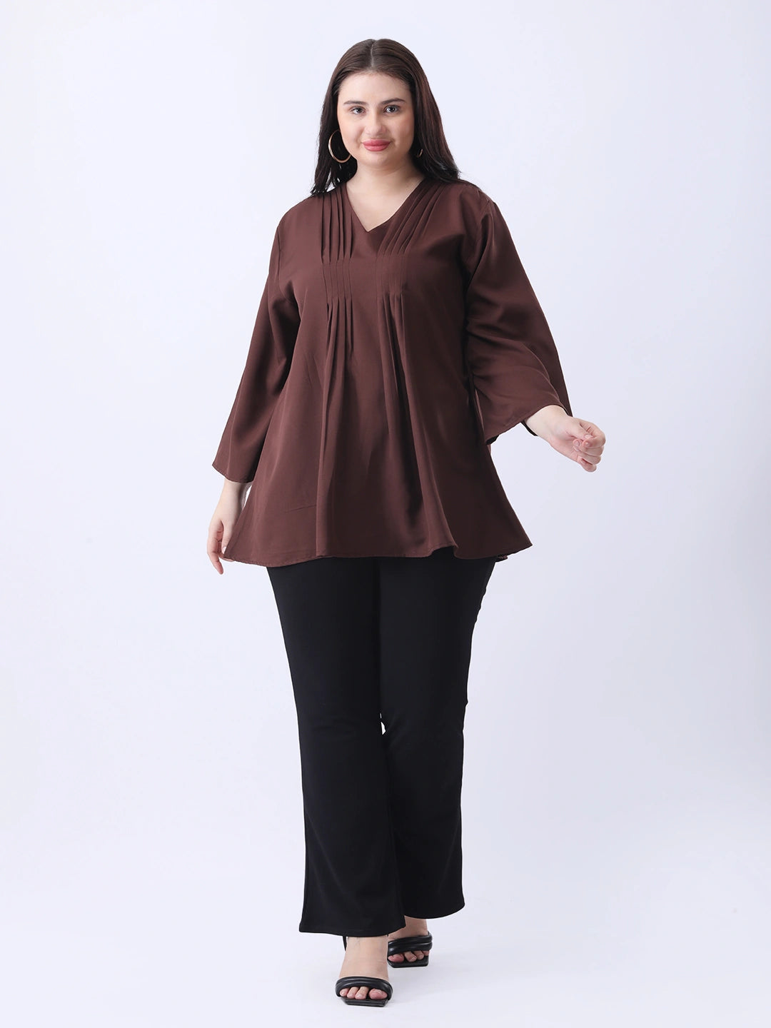 Brown pleated tunic top