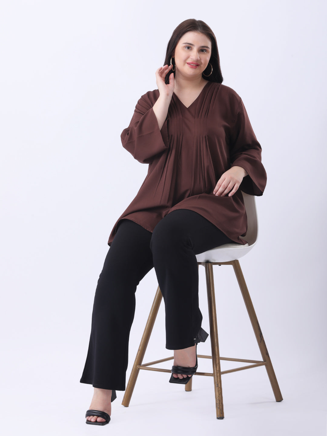 Brown pleated tunic top