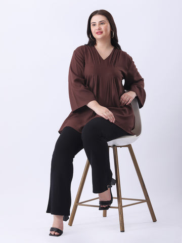 Brown pleated tunic top