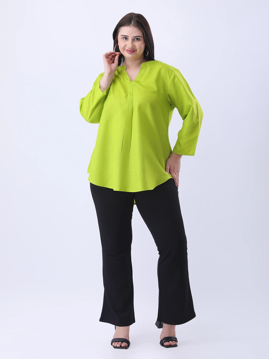 Cotton slub mandarin collar shirt