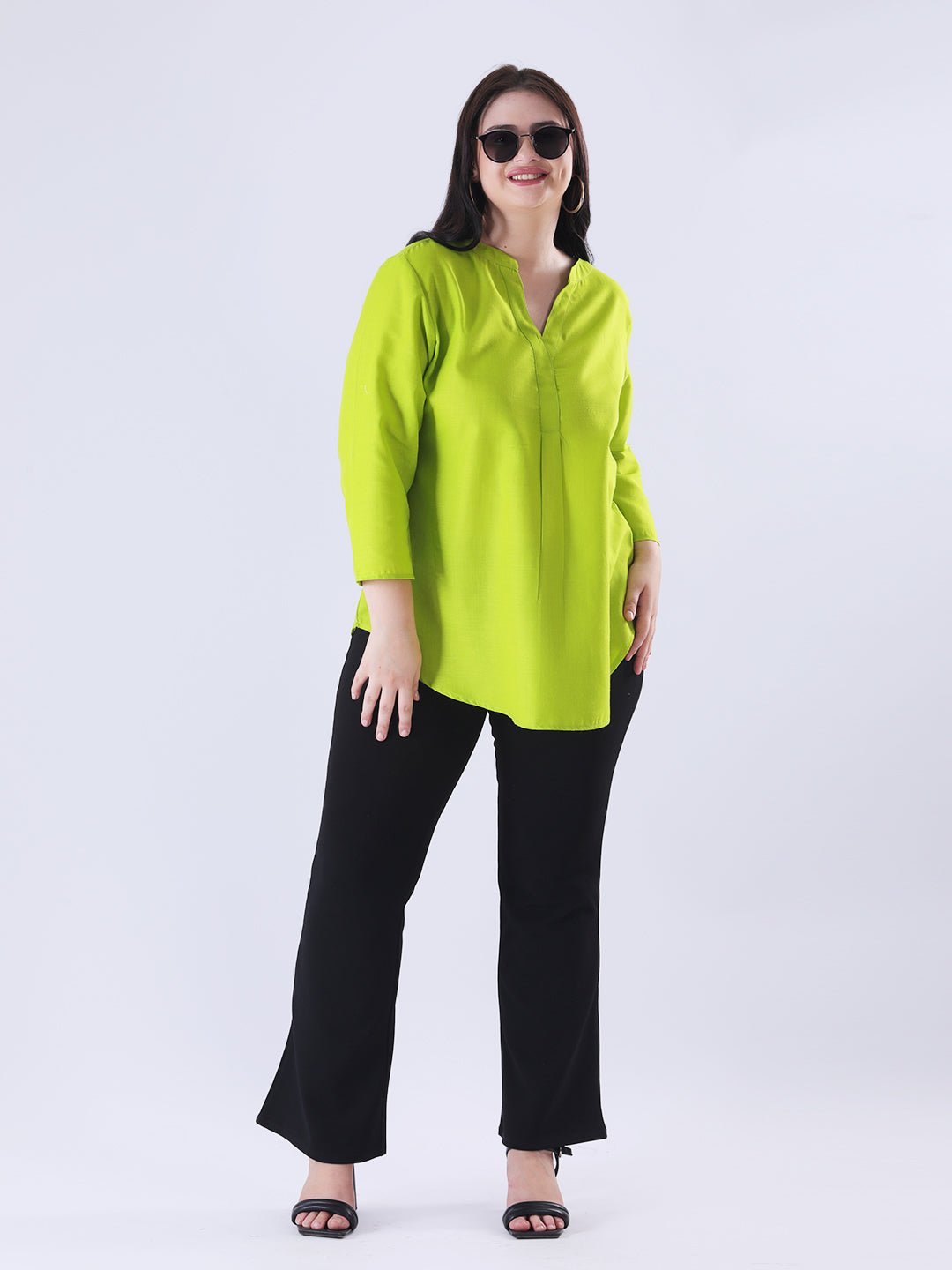Cotton slub mandarin collar shirt