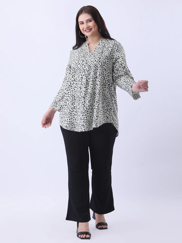 Printed crepe Mandarin collar shirt