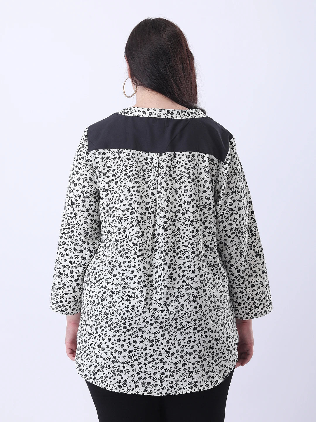 Printed crepe Mandarin collar shirt