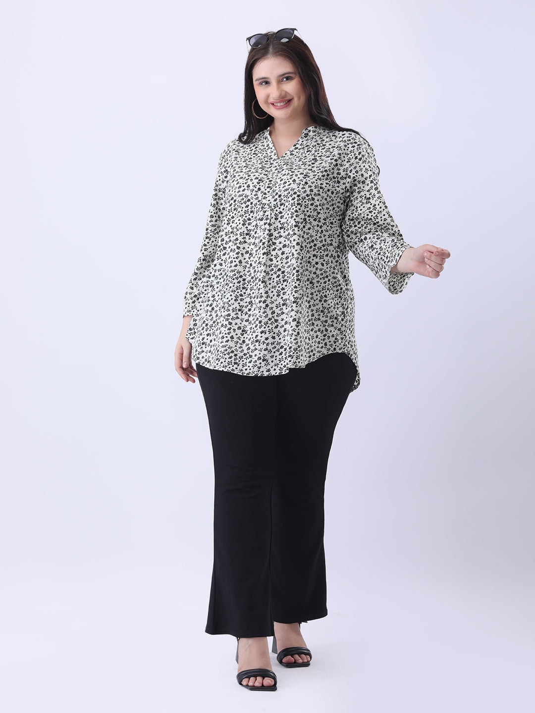 Printed crepe Mandarin collar shirt