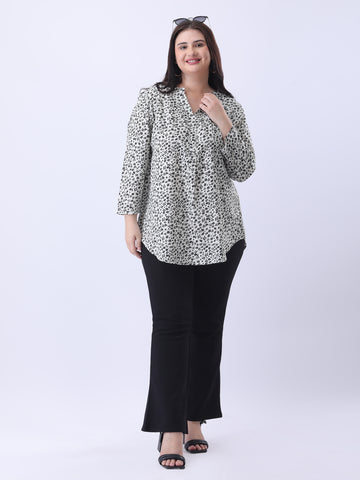 Printed crepe Mandarin collar shirt