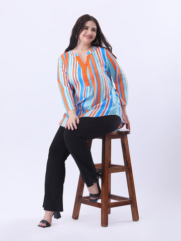 Multi color stripe mandarin collar shirt