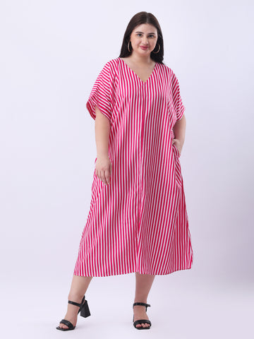 Pink stripe loose fit dress with front slit