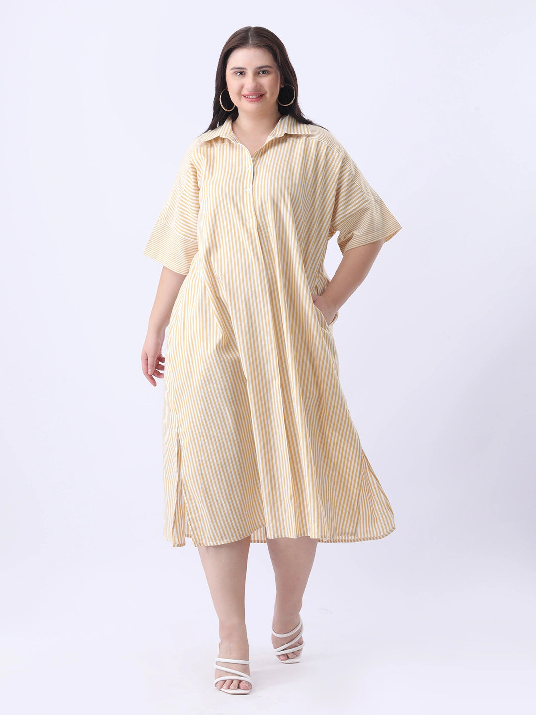 Yellow stripe oversize cotton dress