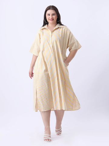 Yellow stripe oversize cotton dress