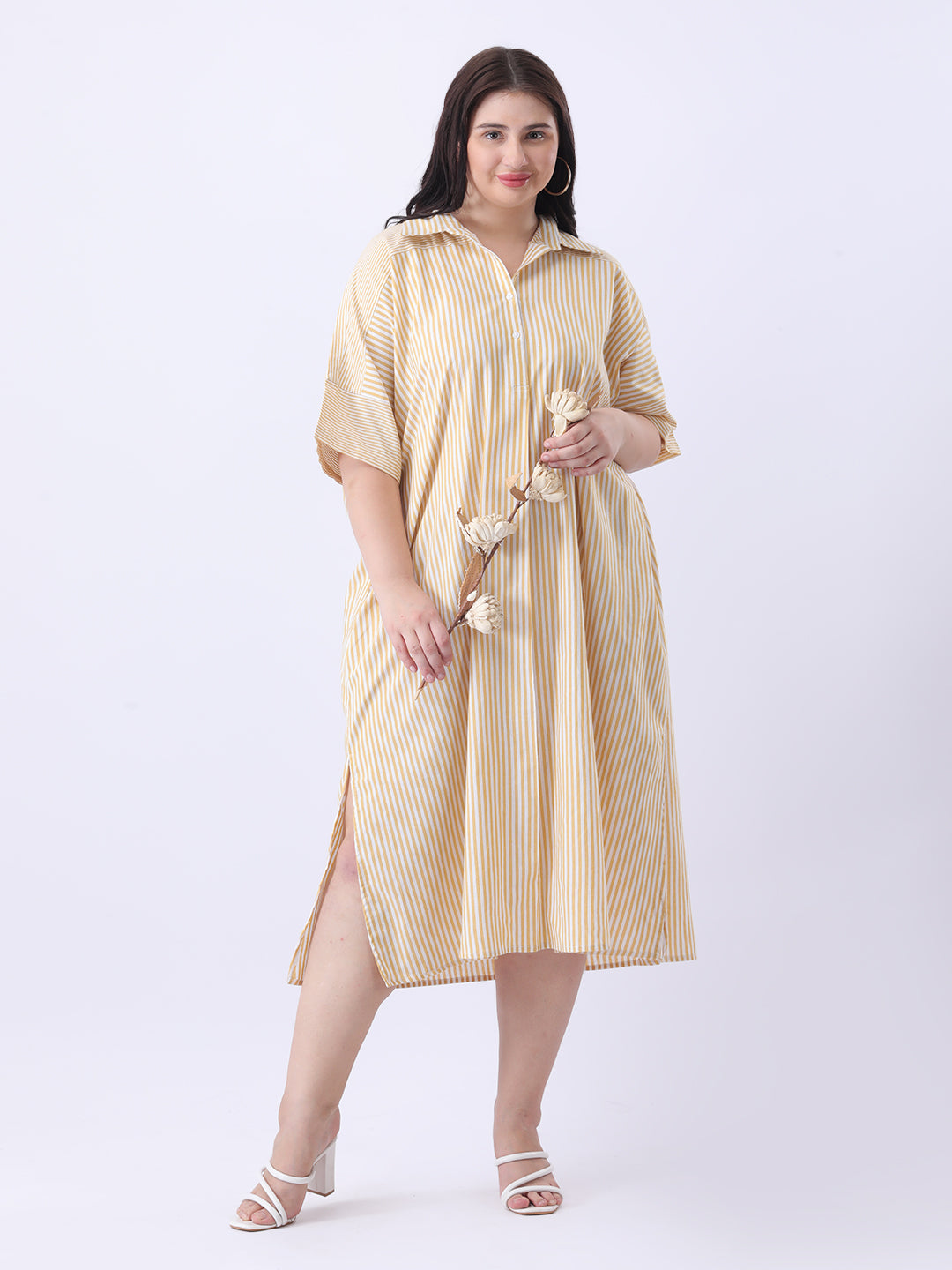 Yellow stripe oversize cotton dress