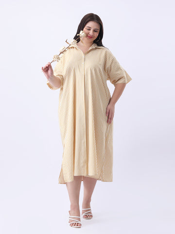 Yellow stripe oversize cotton dress
