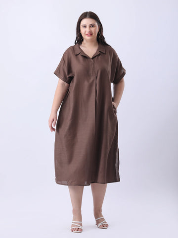 Brown cotton slub oversize dress